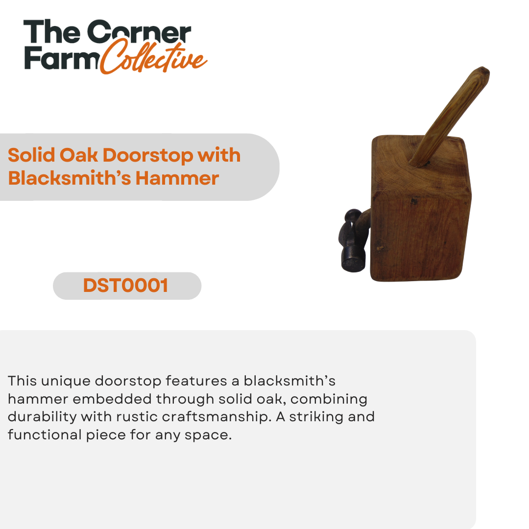 Solid Oak Doorstop with Blacksmith's Hammer