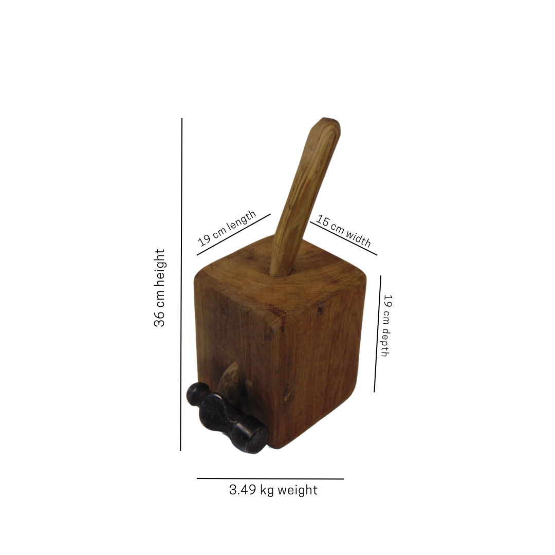 Solid Oak Doorstop with Blacksmith's Hammer