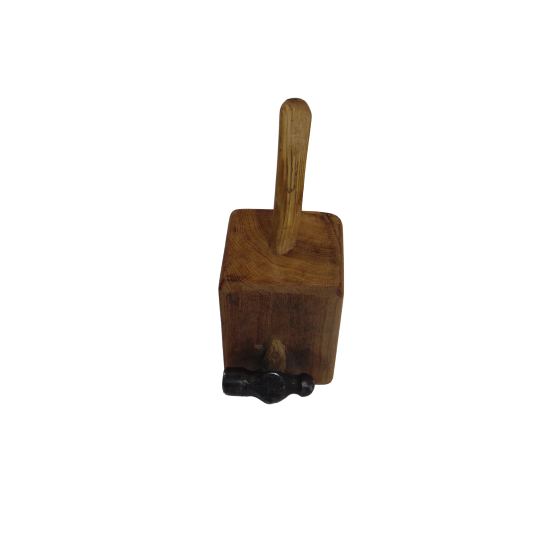 Solid Oak Doorstop with Blacksmith's Hammer