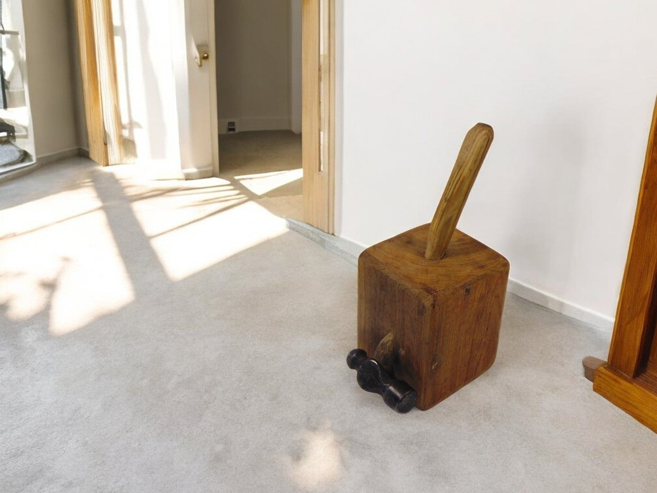 Solid Oak Doorstop with Blacksmith's Hammer