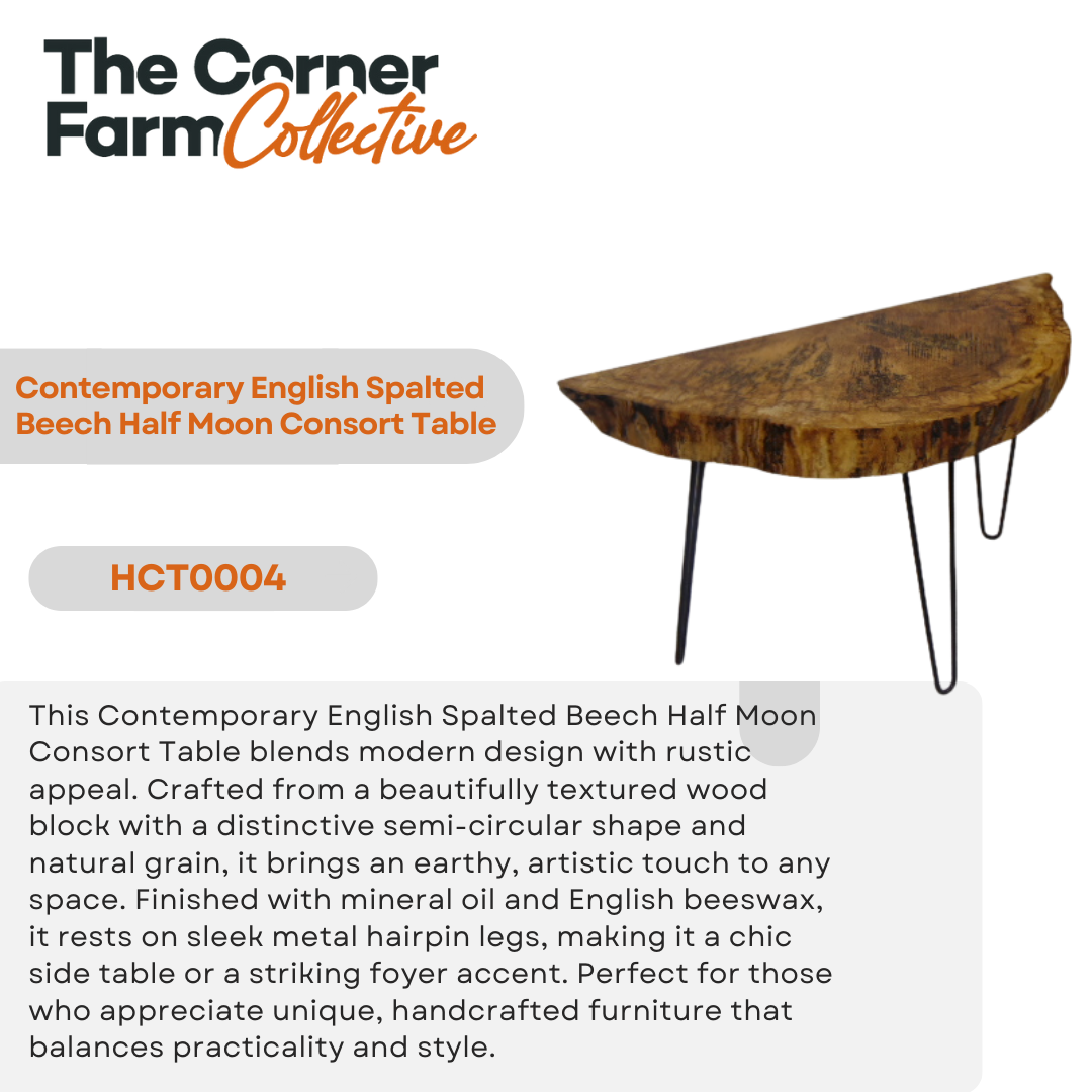 Contemporary English Spalted Beech Half Moon Consort Table