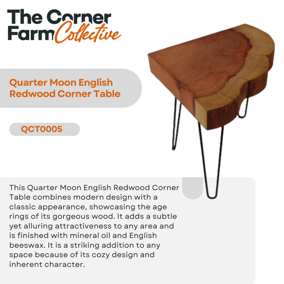 Quarter Moon English Redwood Corner Table