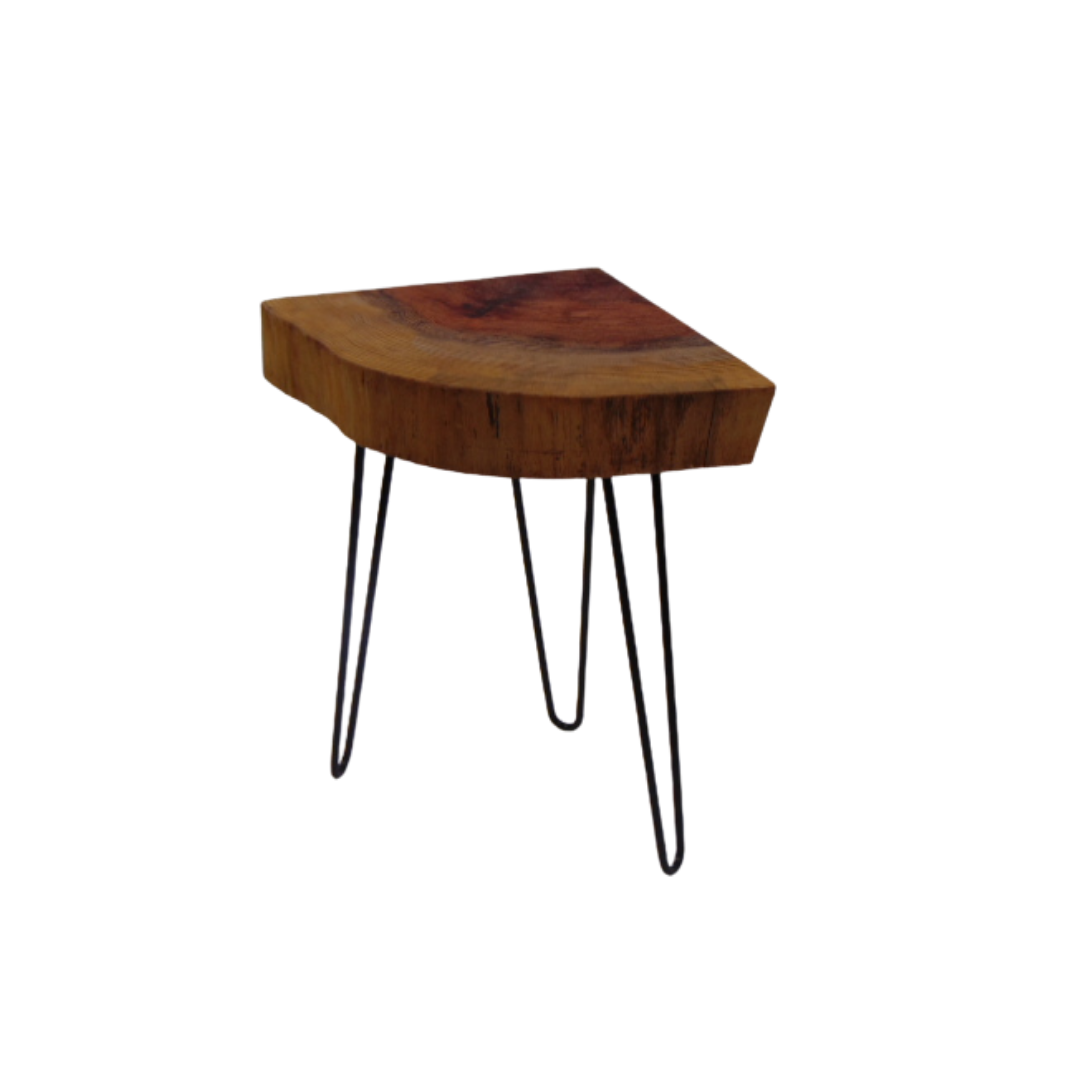 Redwood Corner Table with Rich Amber to Red Grain finished