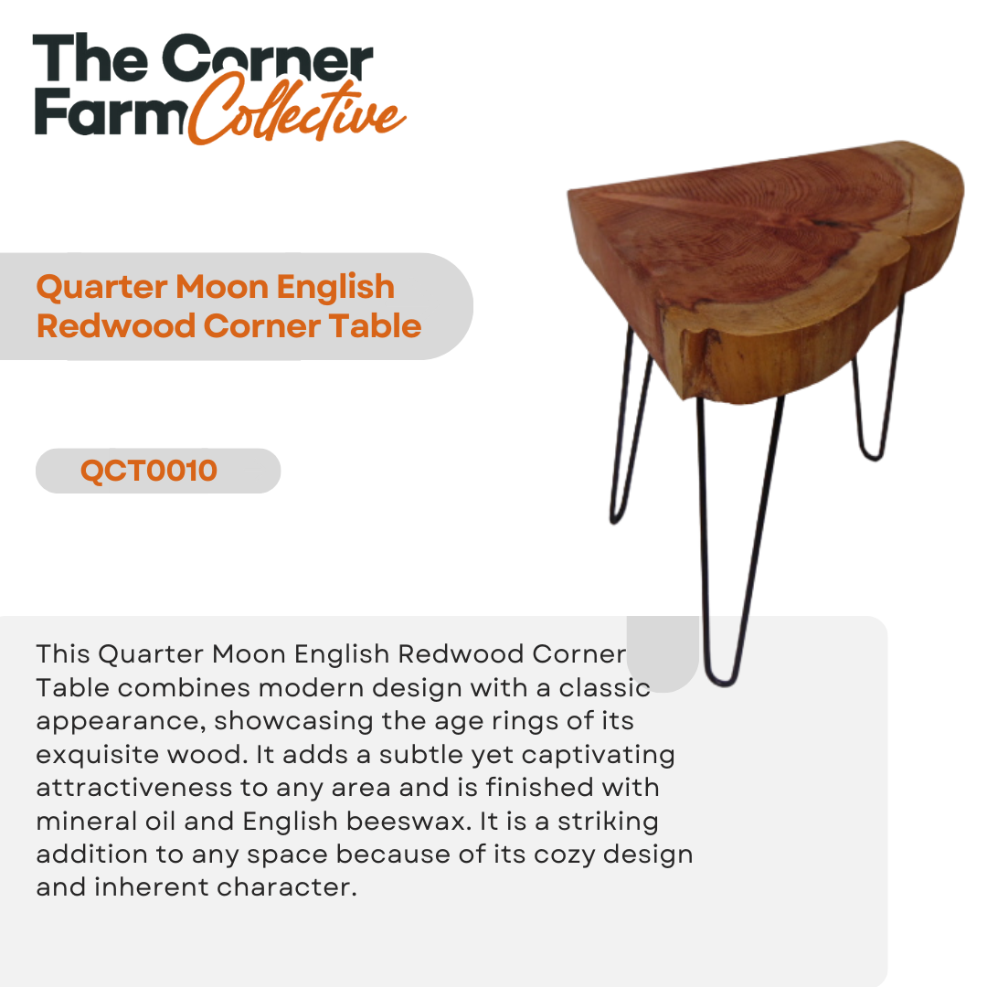 Quarter Moon English Redwood Corner Table