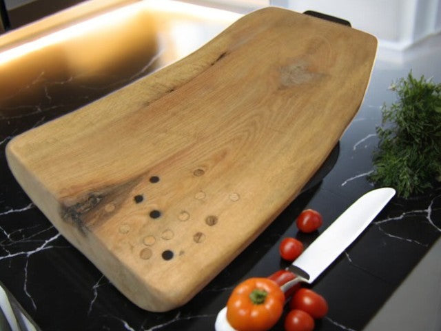 Historic Warboys Chopping Board with inset wooden decor and ancient Ships Hook from the River Thames