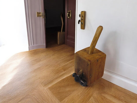 Solid Oak Doorstop with Blacksmith's Hammer