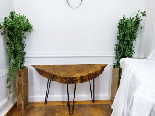Contemporary English Spalted Beech Half Moon Consort Table