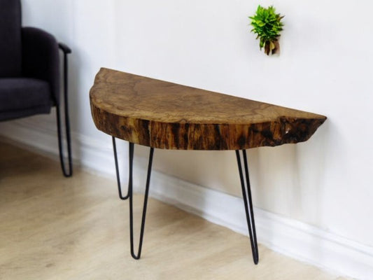 Contemporary English Spalted Beech Half Moon Consort Table