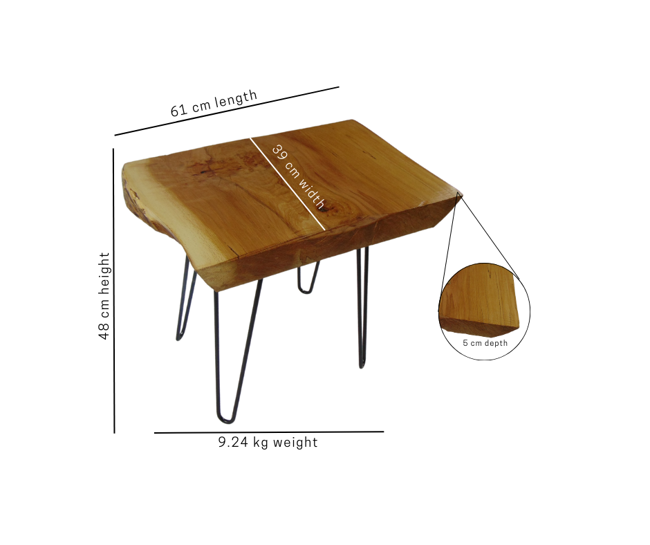 Grown and felled in Cambridgeshire this solid live edge Side Table features strong grain and patterning finished in Cotswold Beeswax.