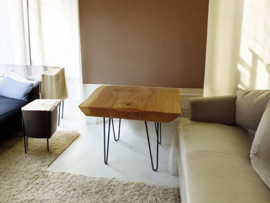 Grown and felled in Cambridgeshire this solid live edge Side Table features strong grain and patterning finished in Cotswold Beeswax.