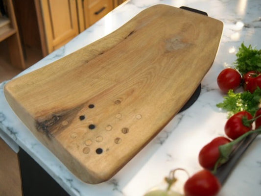 Historic Warboys Chopping Board with inset wooden decor and ancient Ships Hook from the River Thames