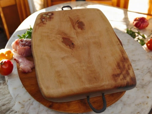 Historic Warboys Chopping Board with shotgun cartridge décor and ancient Ships Staples from the River Thames